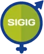 Icono circular verde dividido a la mitad con el texto SIGIG y símbolos de género femenino y masculino integrados.