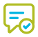 Ícono de mensaje con verificación en colores verde y azul.